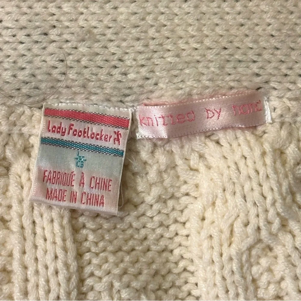 Vintage Lady Foot Locker Knitted Cream Floral Sweater Cable Knit Cardigan LARGE - Picture 10 of 10